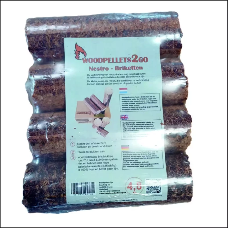 Woodpellets2go Nestro Briketten 4,8 kg. - Woodpellets2go